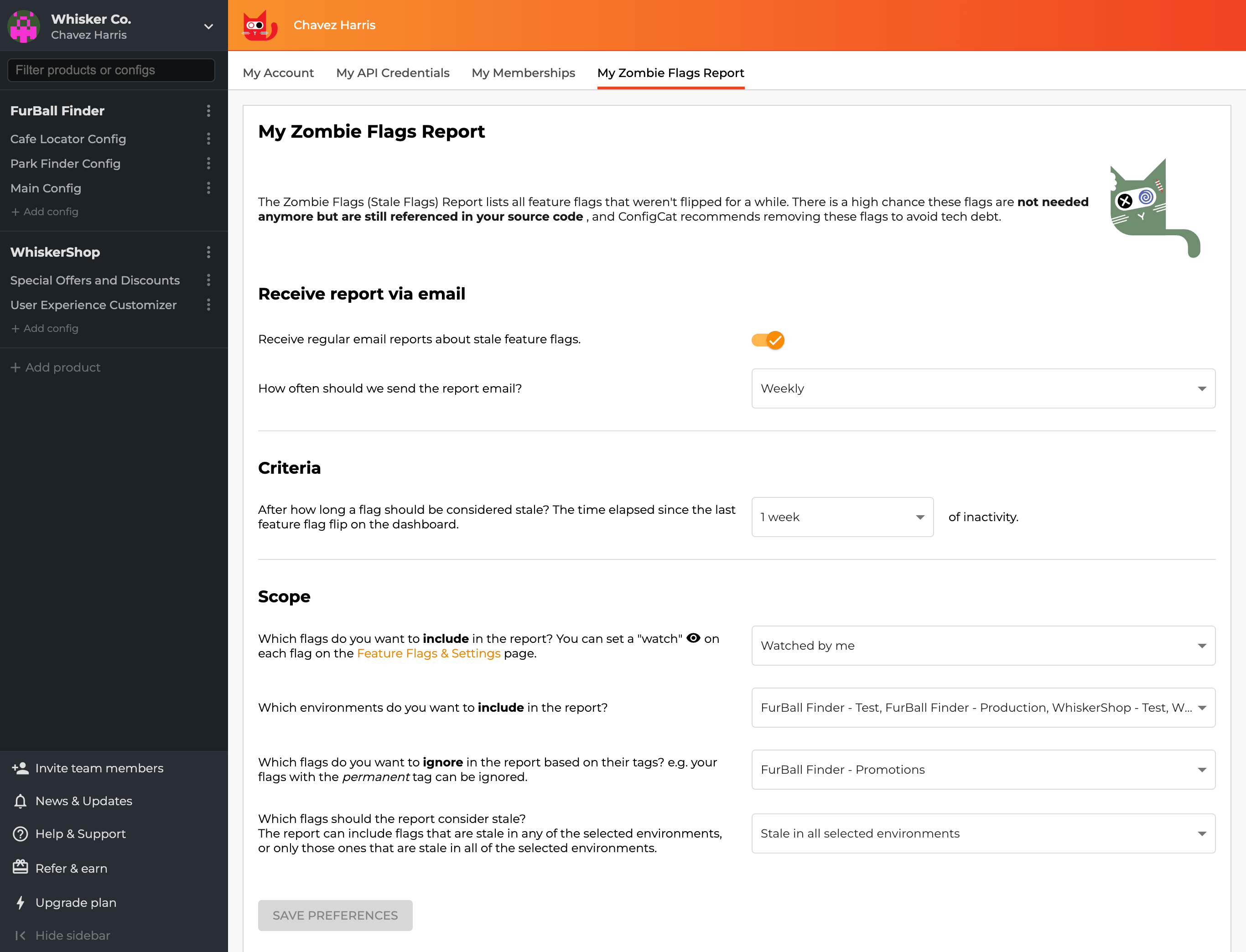 My Zombie Flags Report page