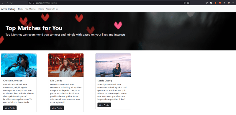Snapshot of App - top matches page