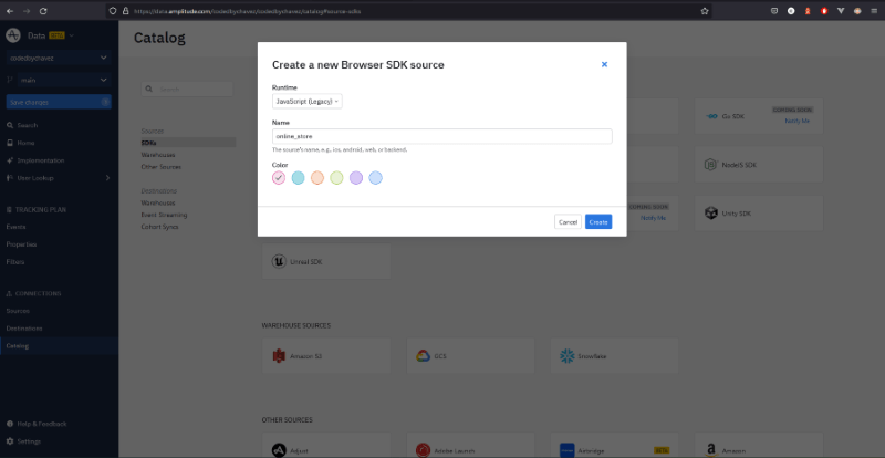 Snapshot of details for creating a source