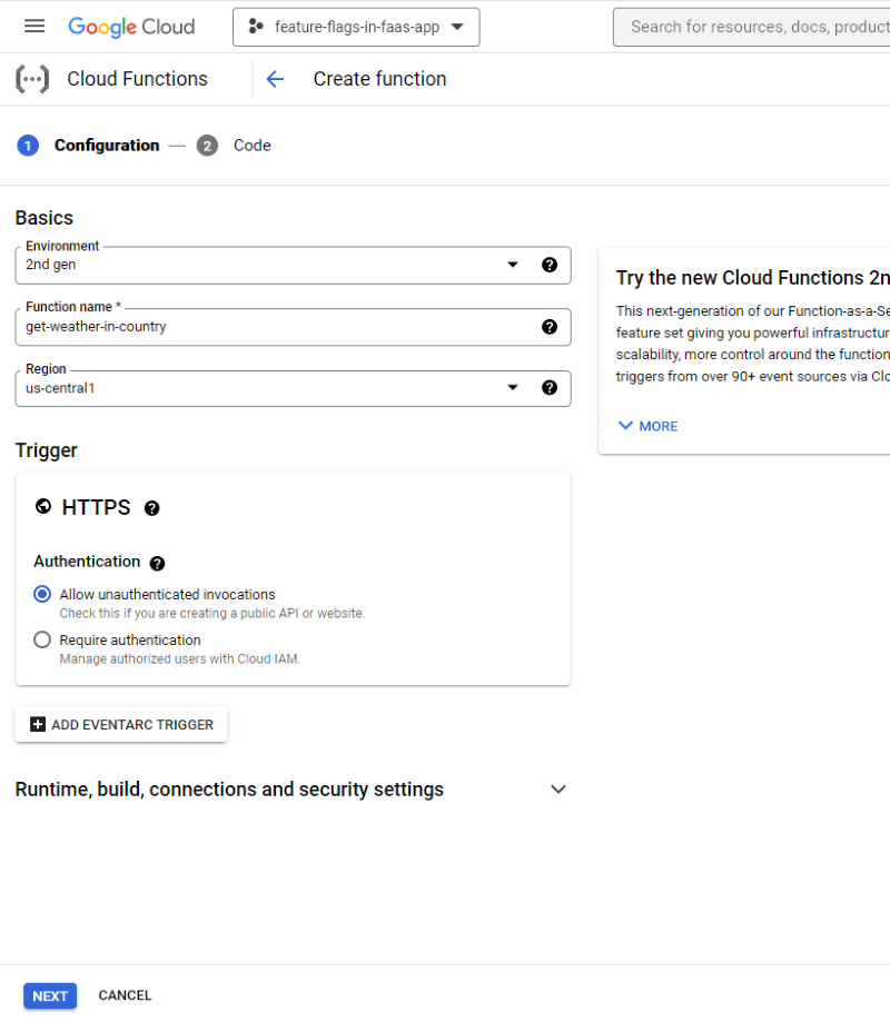 Creating a cloud function