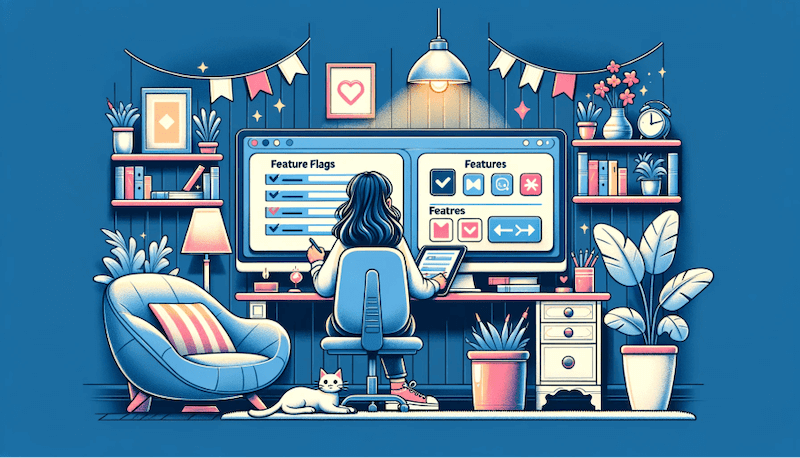 illustration of developer using feature flags