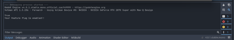 Console output from GODOT