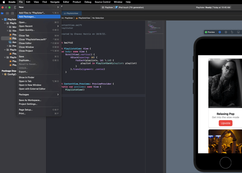 Screenshot of selecting add packages