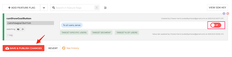 Screenshot of turning the feature flag off
