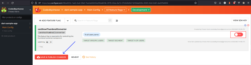 Screenshot of turning the feature flag off