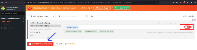 Screenshot of turning the feature flag off