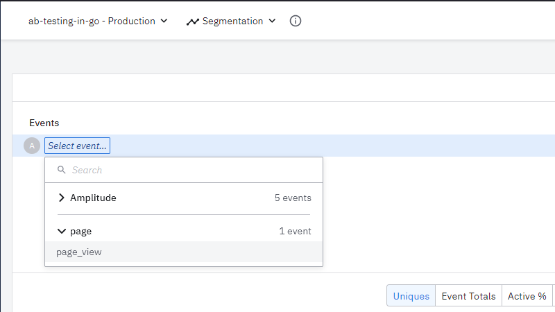 Selecting an event for the analysis chart