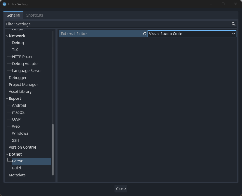 Setting VS Code as GODOT external editor