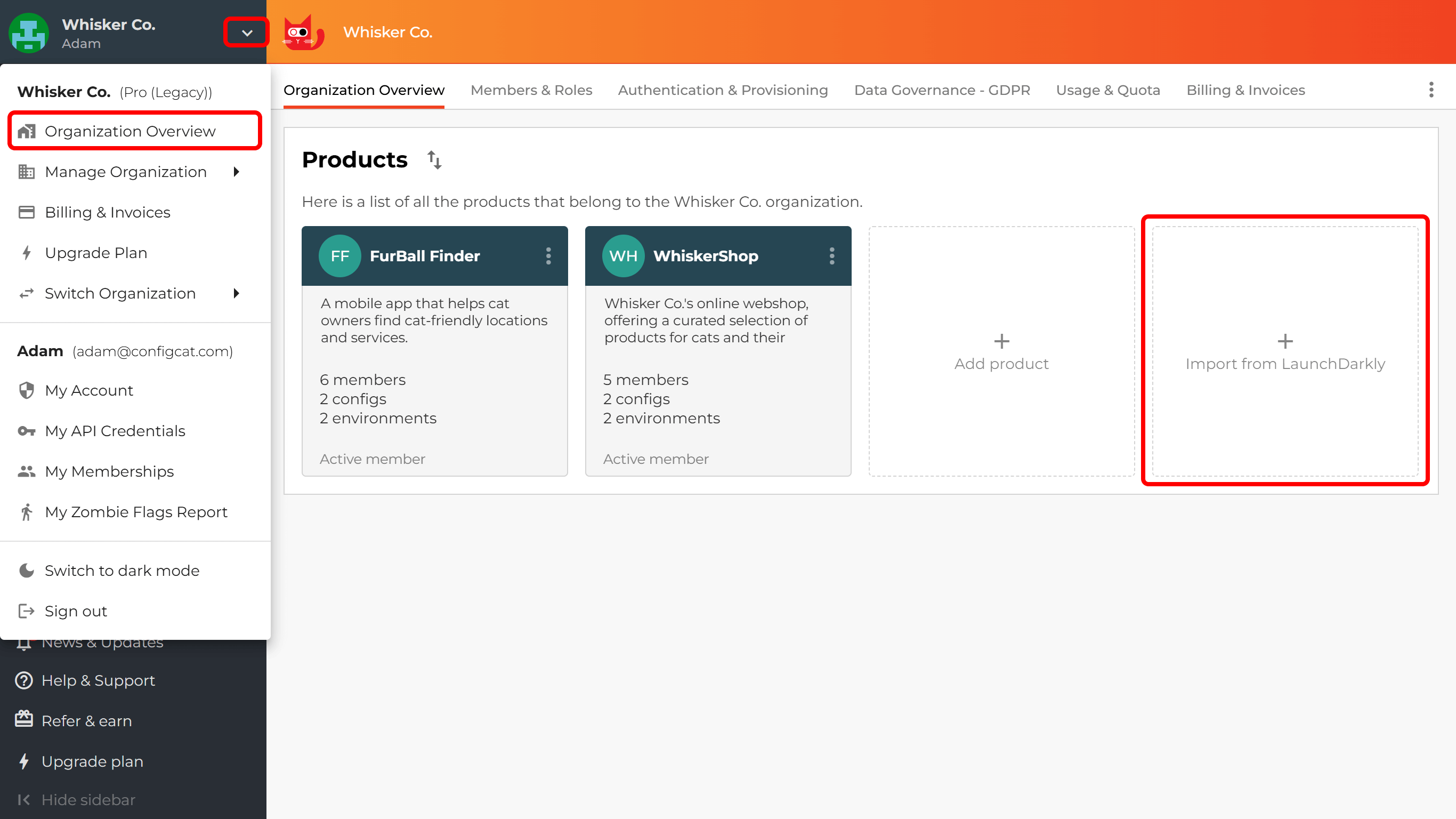 Launching the import tool