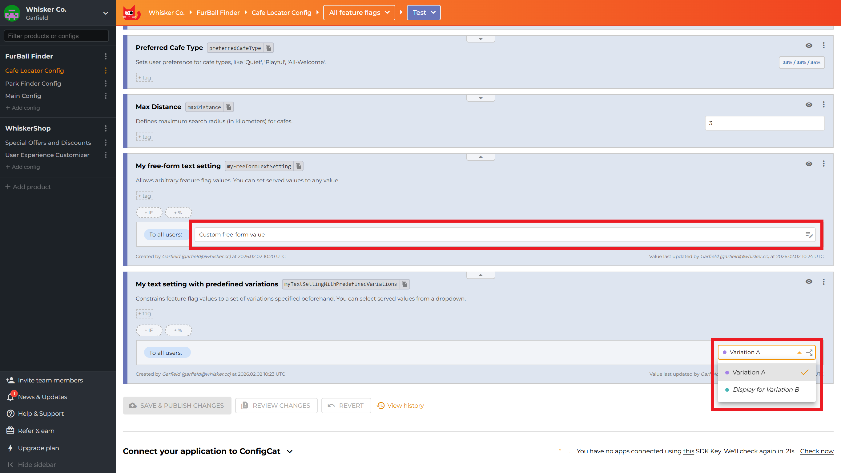 Predefined variations