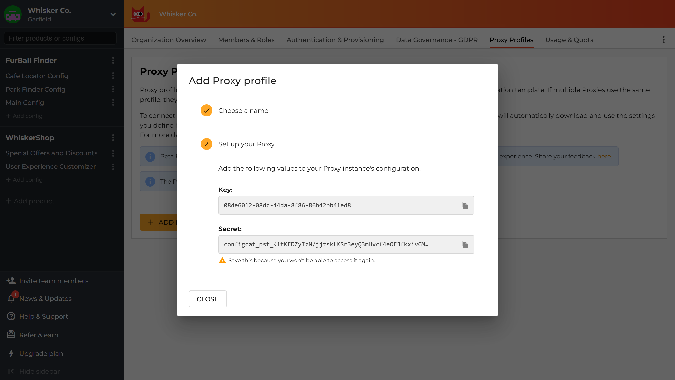 Configure Proxy with key and secret