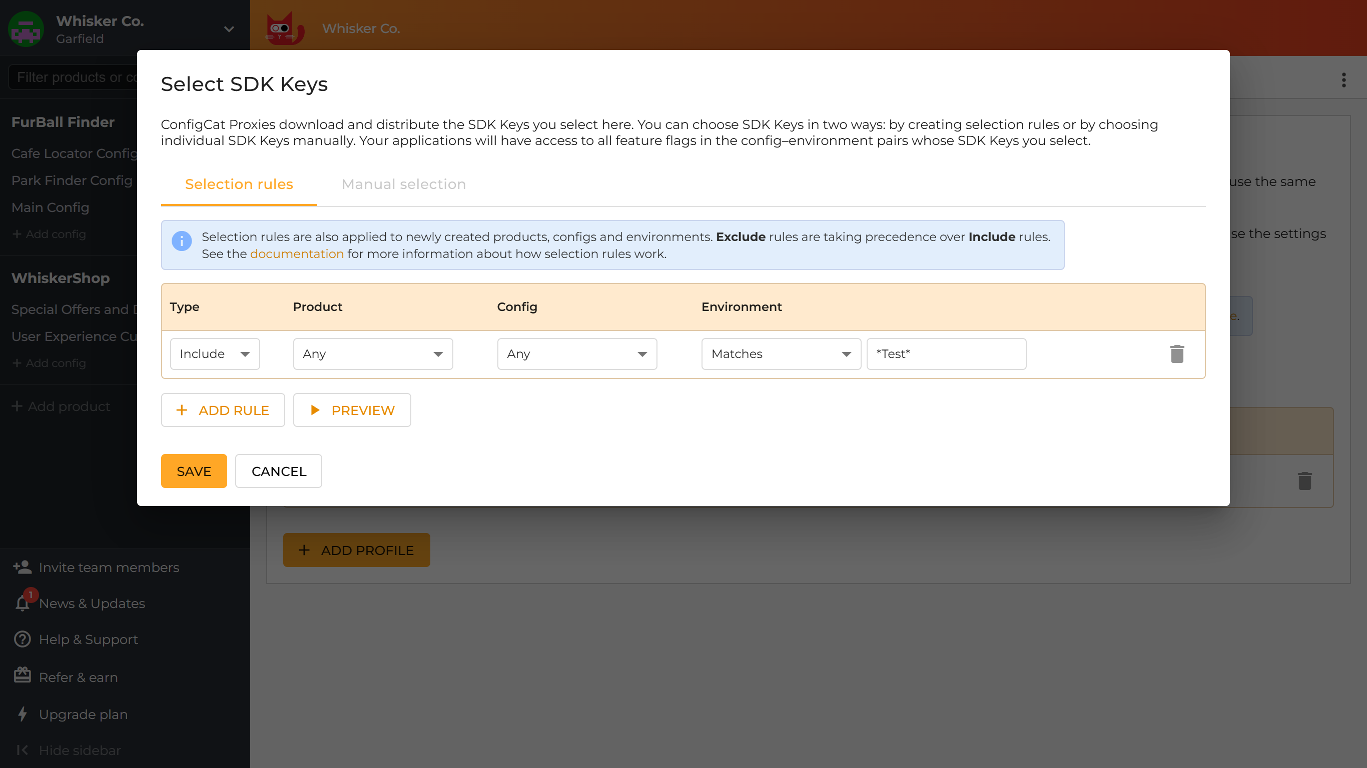 Proxy Profile selection rules