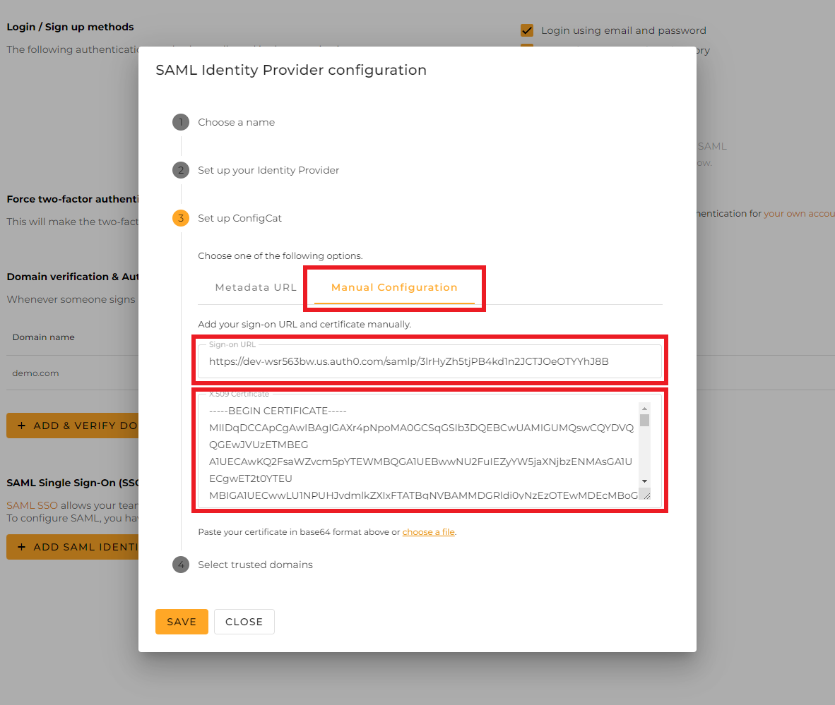 ConfigCat manual configuration