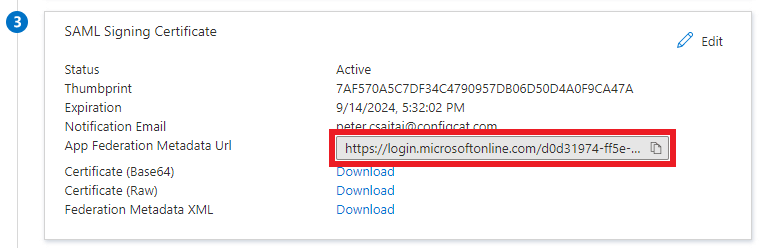 Entra ID metadata URL
