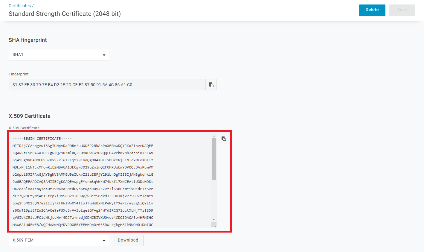 OneLogin certificate