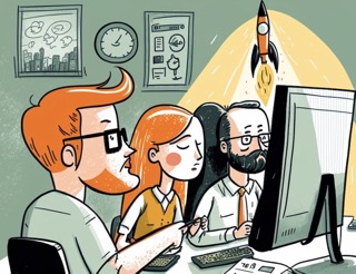 team of developers sitting at a desk